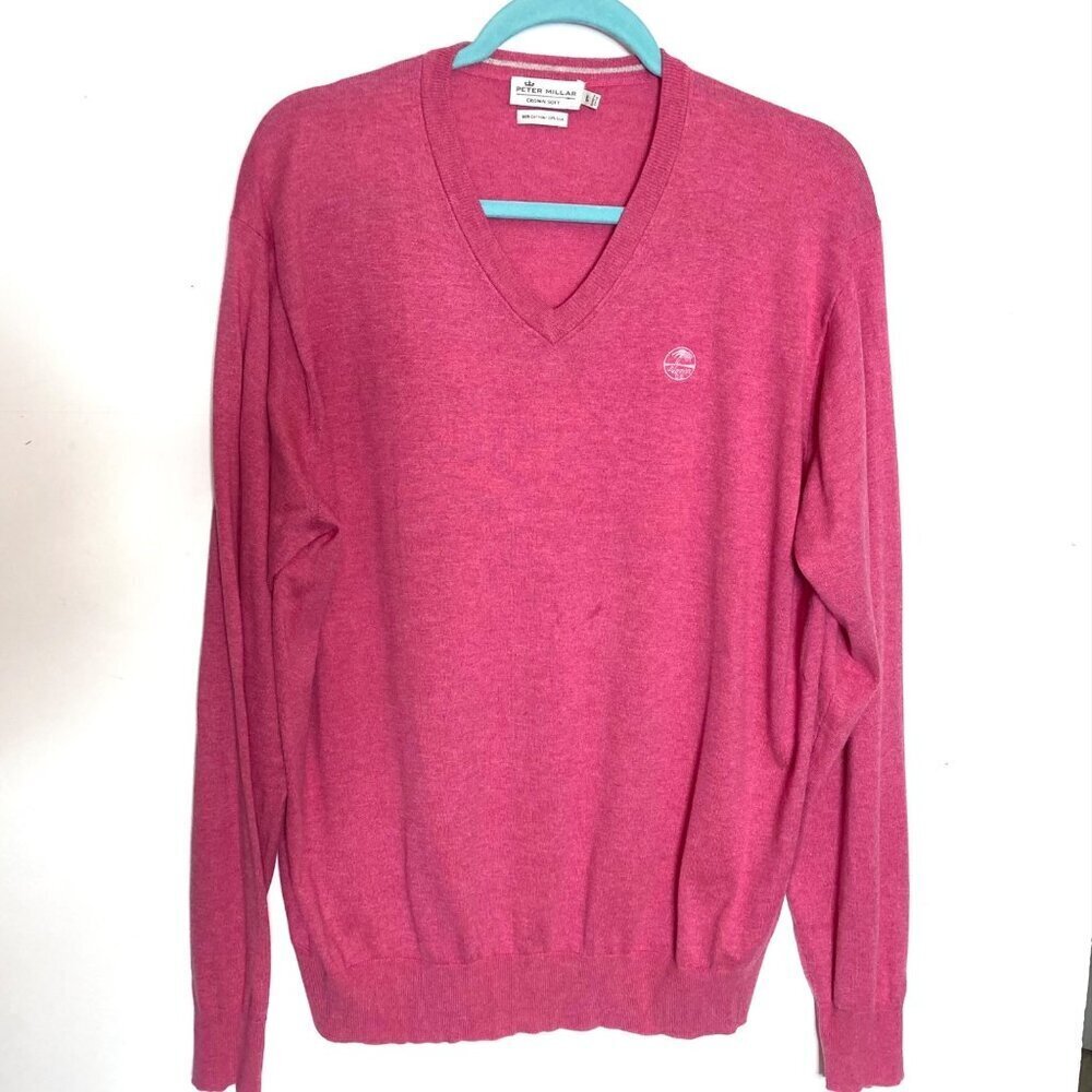 Peter Millar Crown Soft Silk Blend Golf Sweater LIght Red/Dark Pink Tree Mens L - Picture 1 of 7
